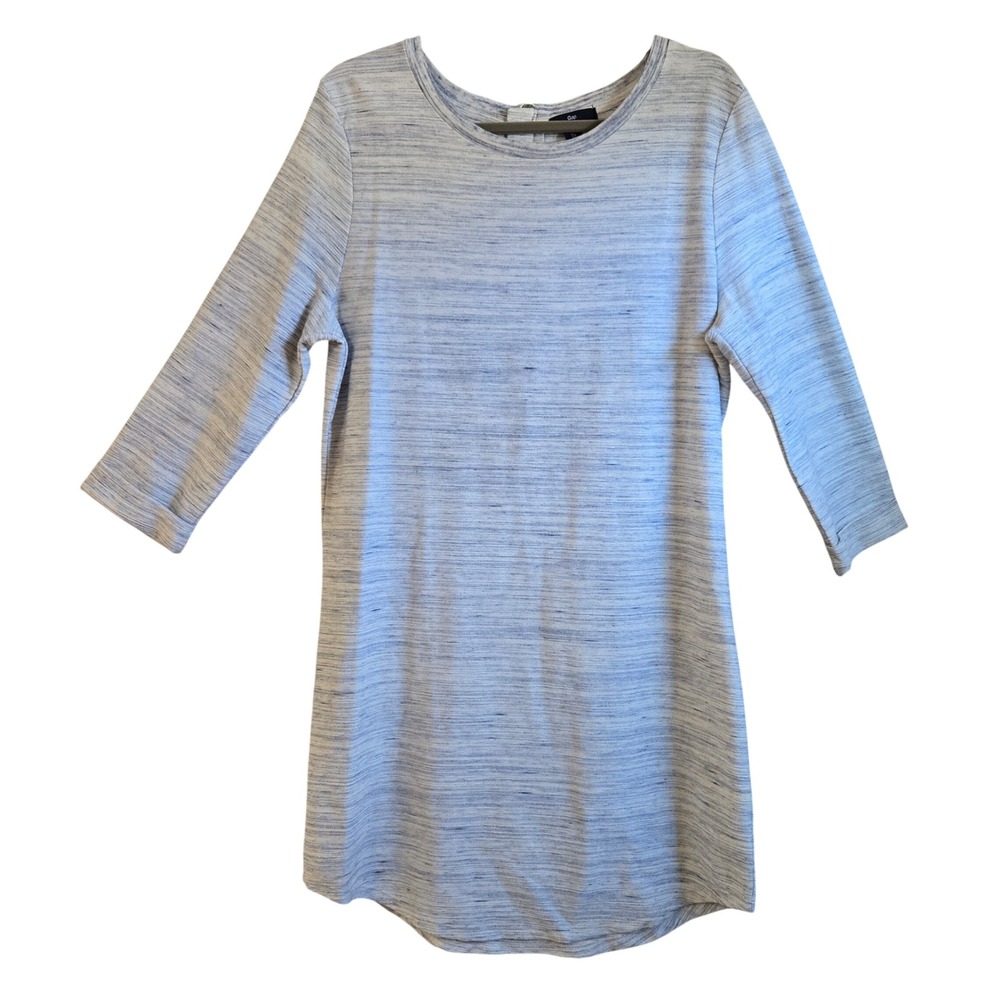 Gap Women Classic Chic Blue Cream Space Dye Knit Dress 3/4 Sleeve Back Zip L